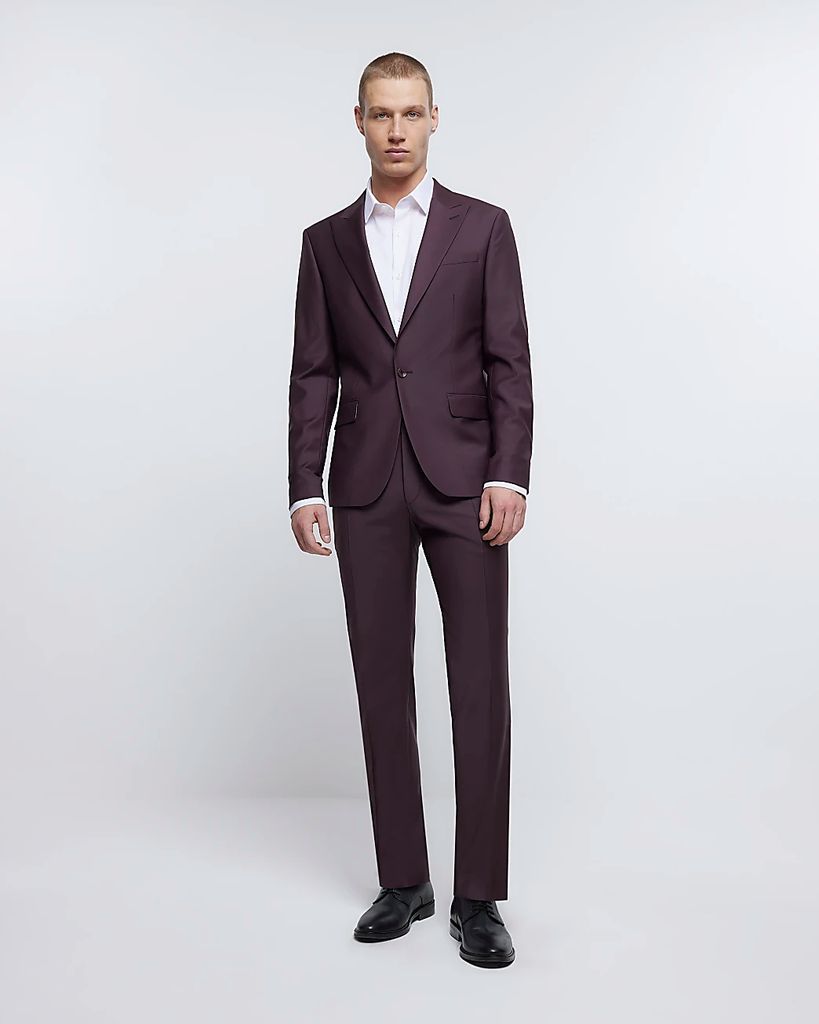 Mens River Island Purple Slim Fit Wool Premium Suit Trousers