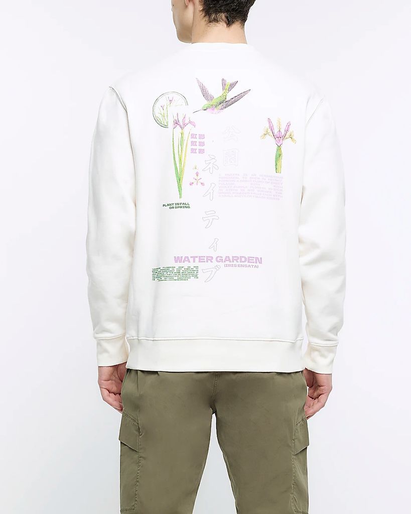 Mens River Island Ecru Regular Fit Japanese Graphic Sweatshirt