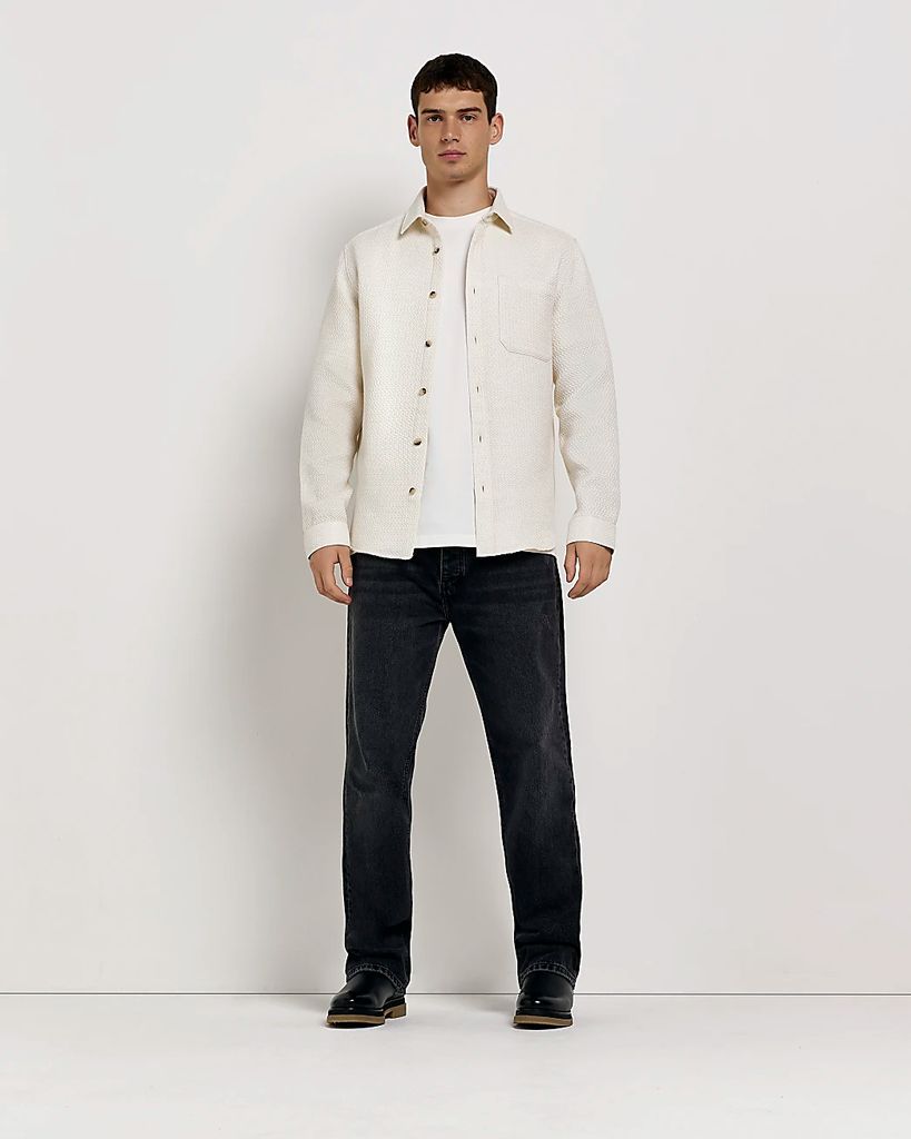 Mens River Island White Regular Fit Textured Overshirt