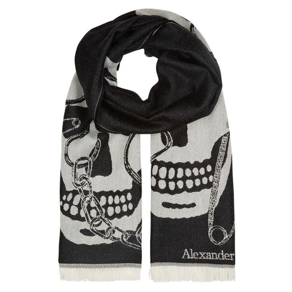 Alexander McQueen Charcoal Skull-intarsia Wool Scarf