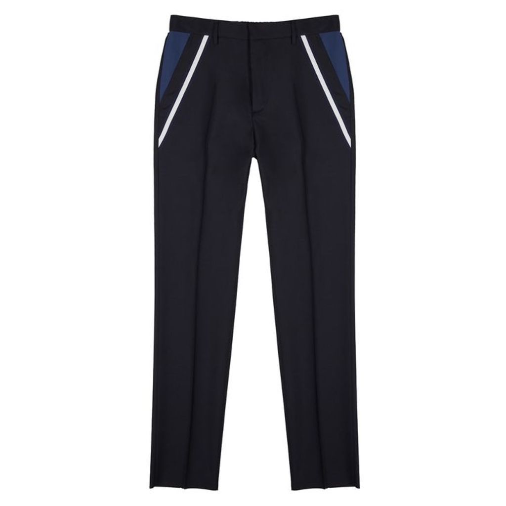 Valentino Navy Tapered Wool-blend Trousers