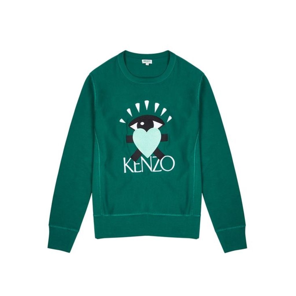 Kenzo Green Embroidered Cotton Sweatshirt