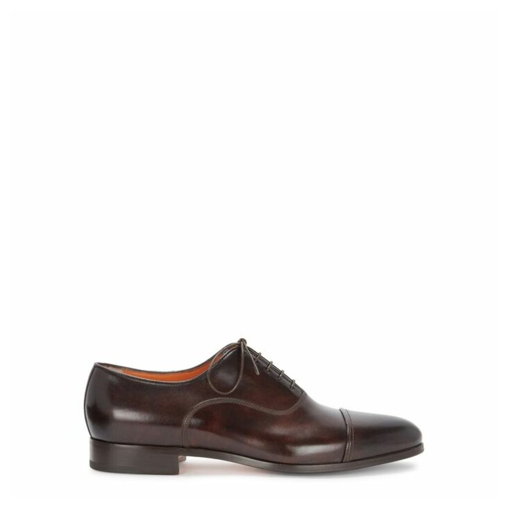 Santoni Kenneth Glossed Leather Oxford Shoes