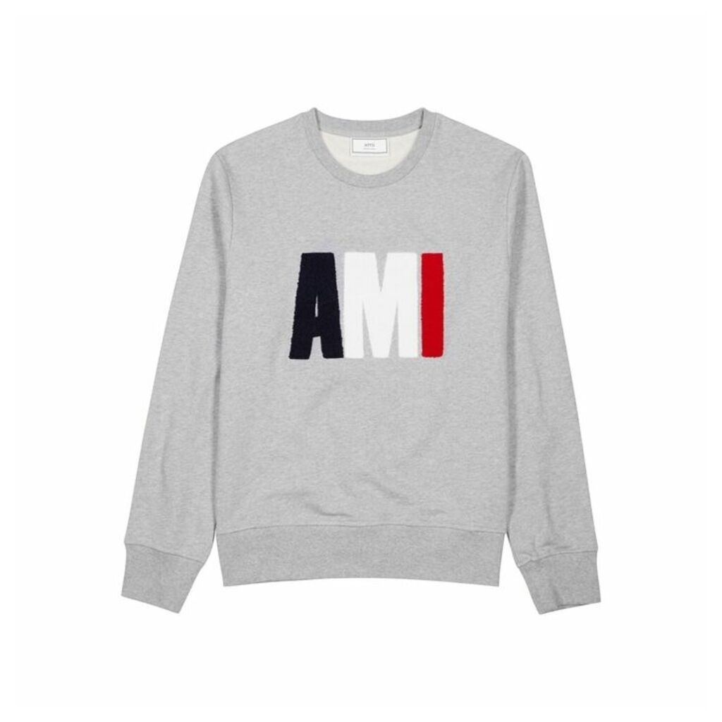 AMI Grey Logo-appliquéd Cotton Sweatshirt