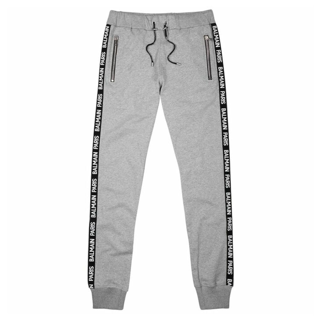 Balmain Grey Logo-jacquard Jersey Sweatpants