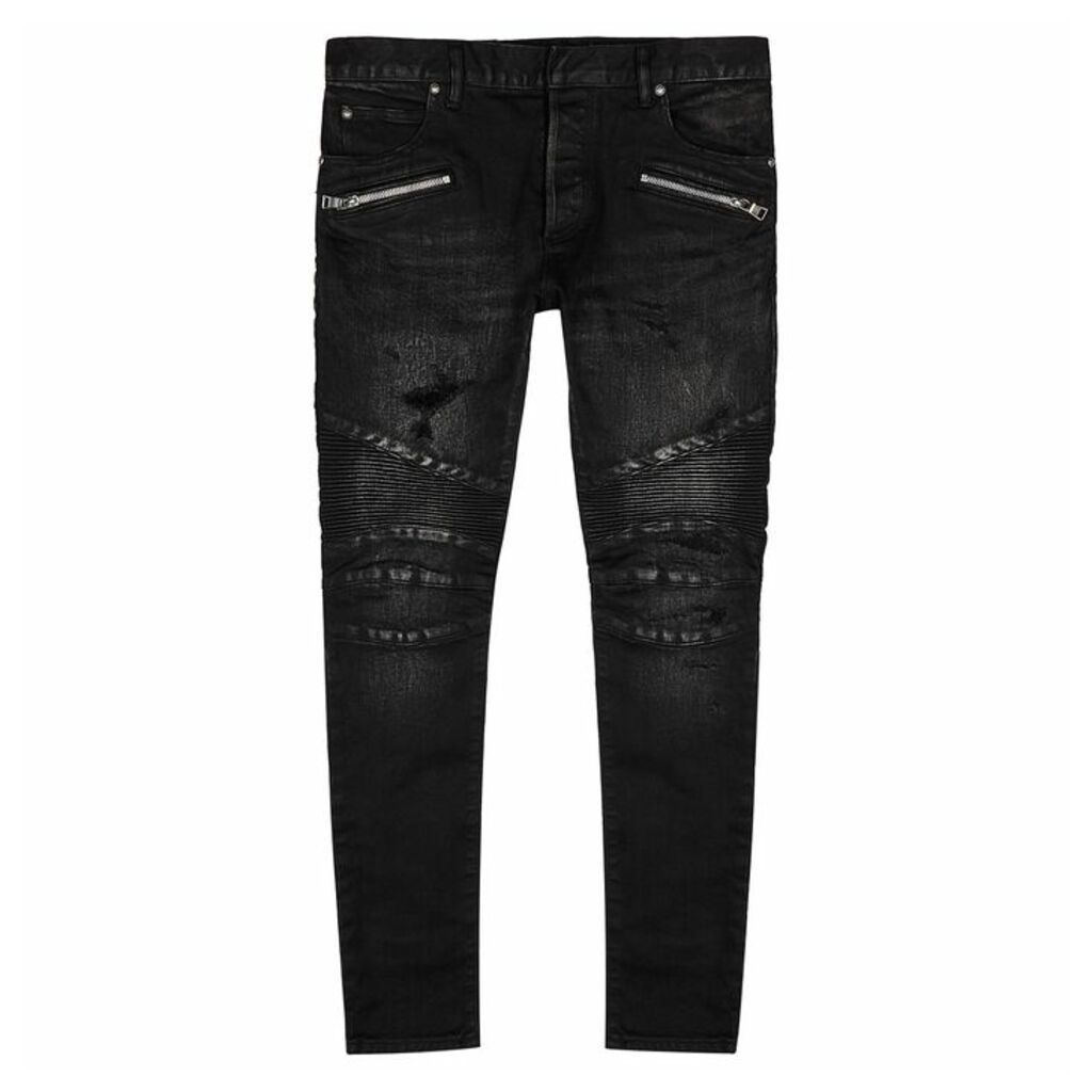 Balmain Dark Grey Distressed Skinny Jeans