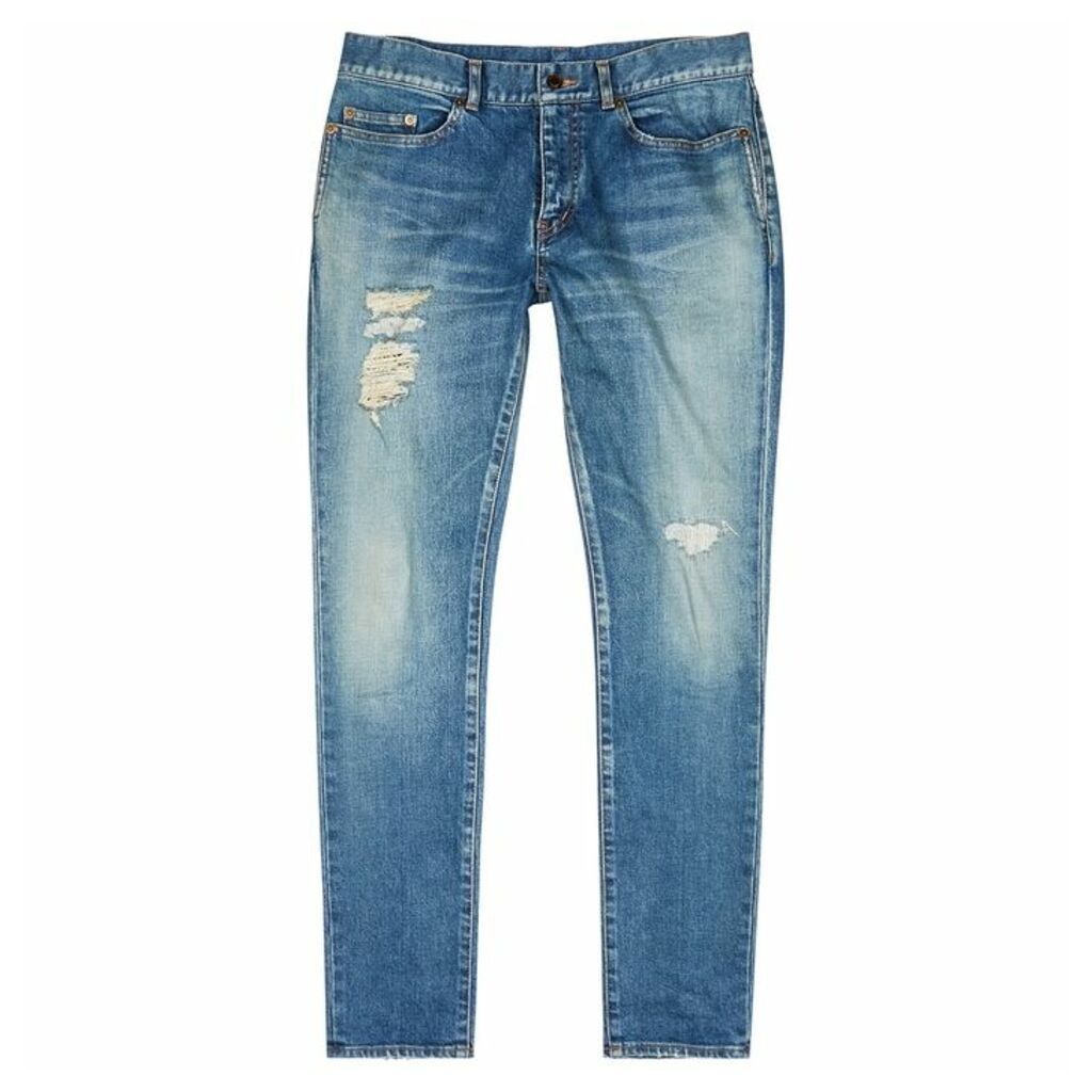 Saint Laurent Blue Distressed Skinny Jeans
