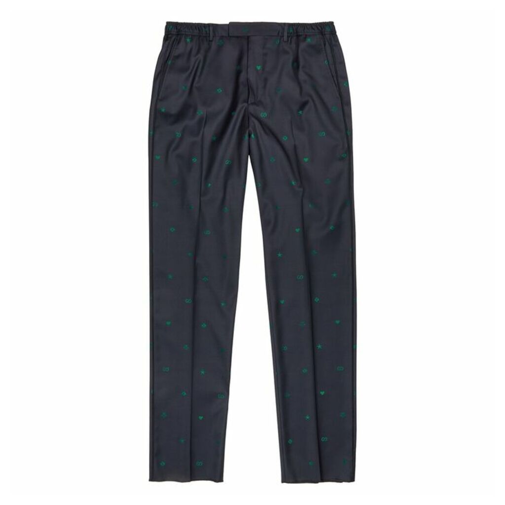 Gucci Navy Embroidered Wool Trousers