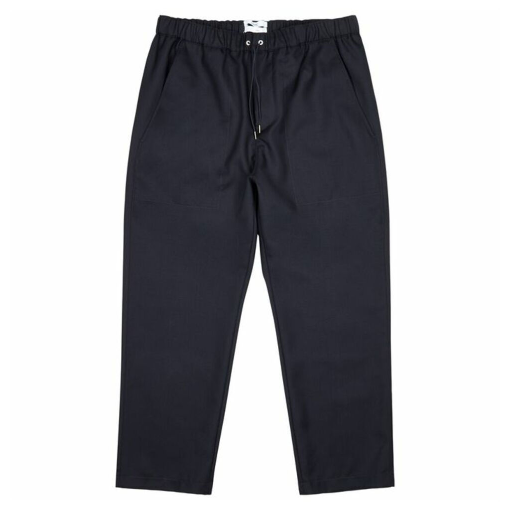 OAMC Navy Cropped Tapered Wool Trousers