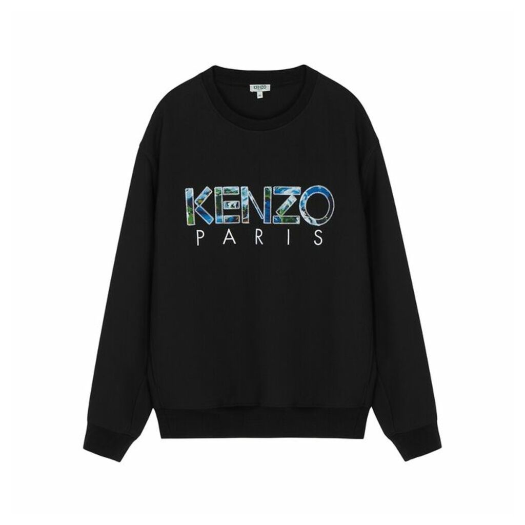 Kenzo Black Appliquéd Logo Stretch-jersey Sweatshirt