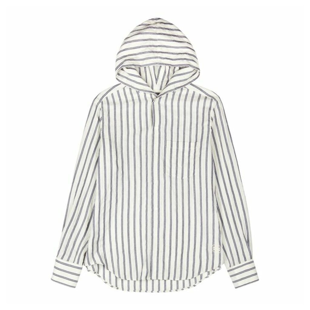 Loewe White Striped Hooded Shirt