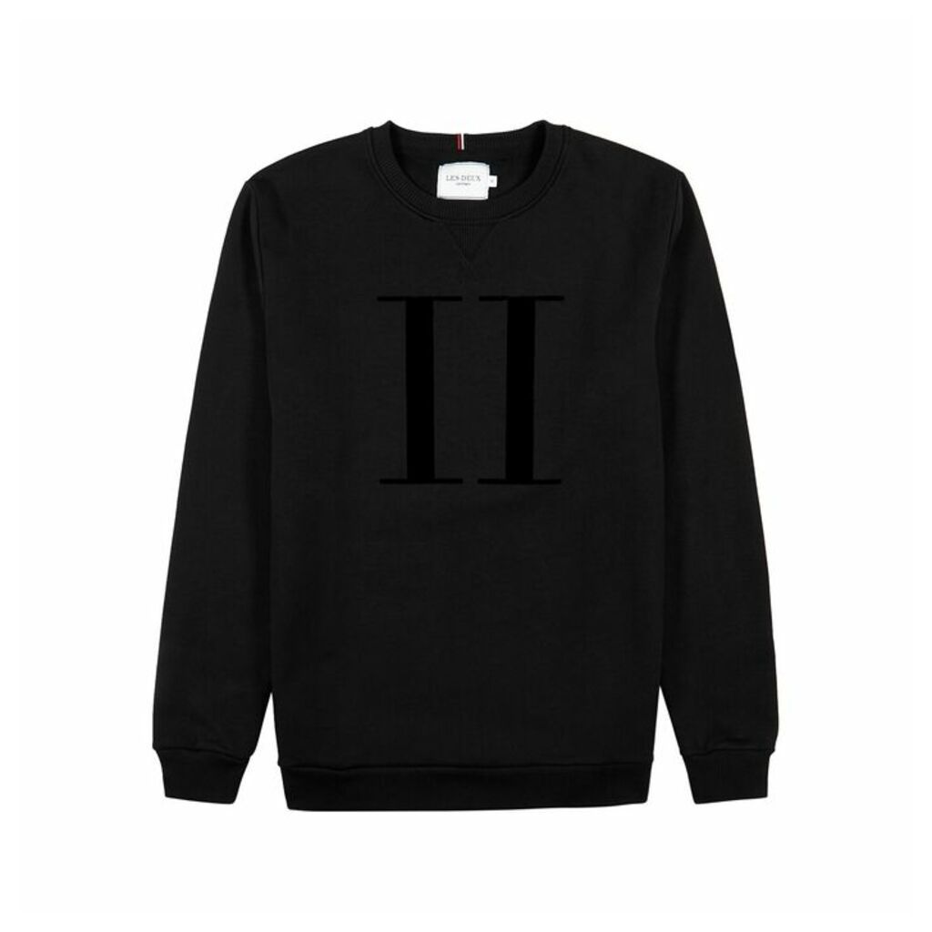 Les Deux Black Flocked-logo Cotton-blend Sweatshirt