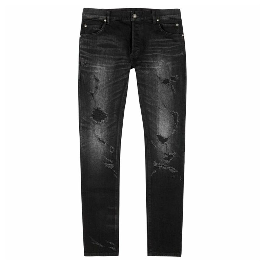 Balmain Black Distressed Slim-leg Jeans