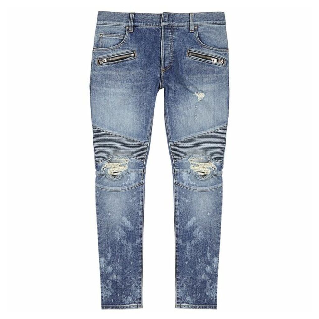 Balmain Blue Distressed Skinny Jeans