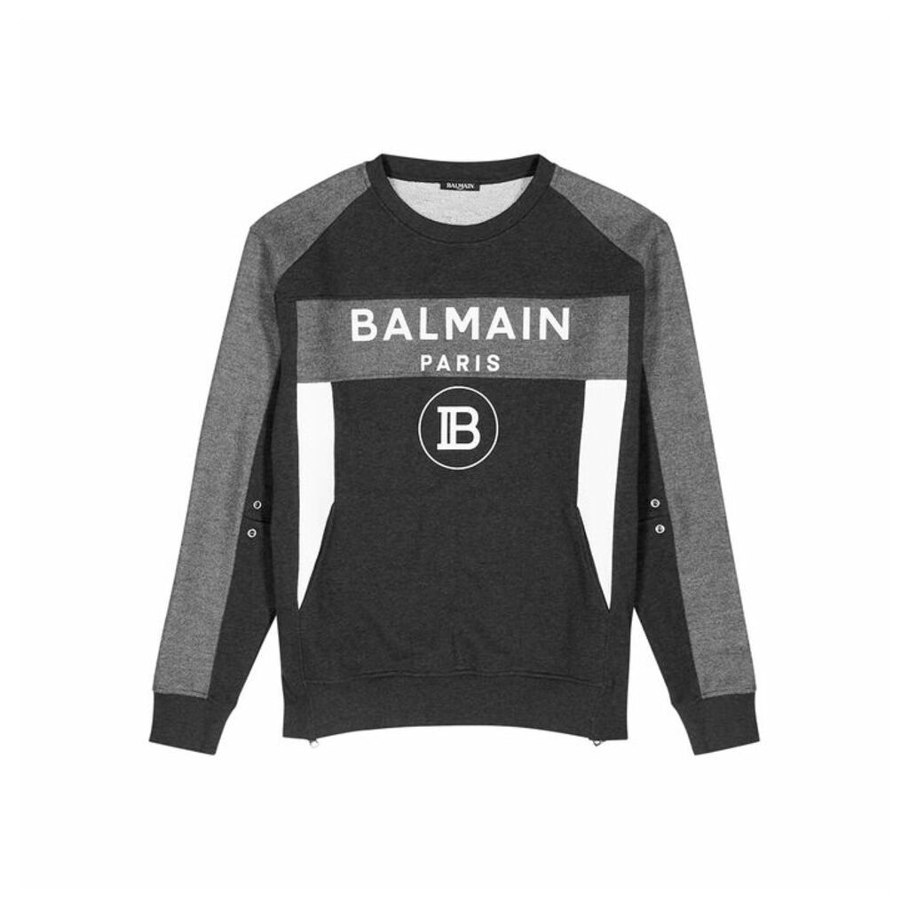 Balmain Grey Panelled Cotton Jersey Sweatshirt