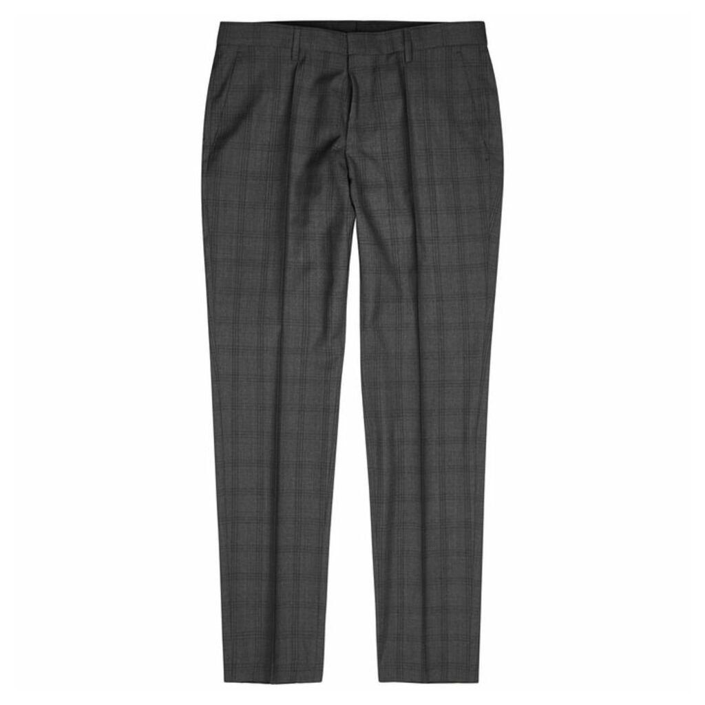 BOSS Grey Checked Wool Trousers