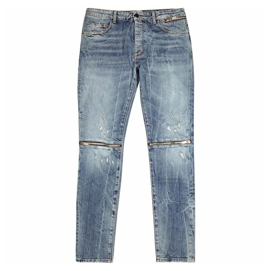 Palm Angels Blue Zip-embellished Skinny Jeans