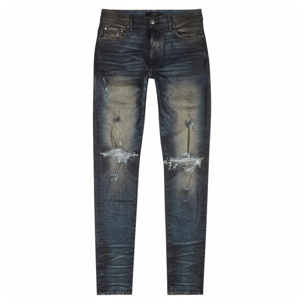 Amiri Thrasher Blue Distressed Skinny Jeans