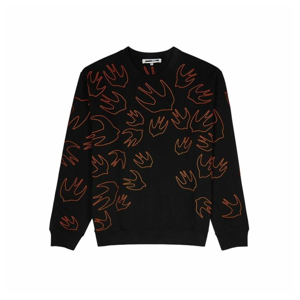 McQ Alexander McQueen Black Swallow-embroidered Cotton Sweatshirt