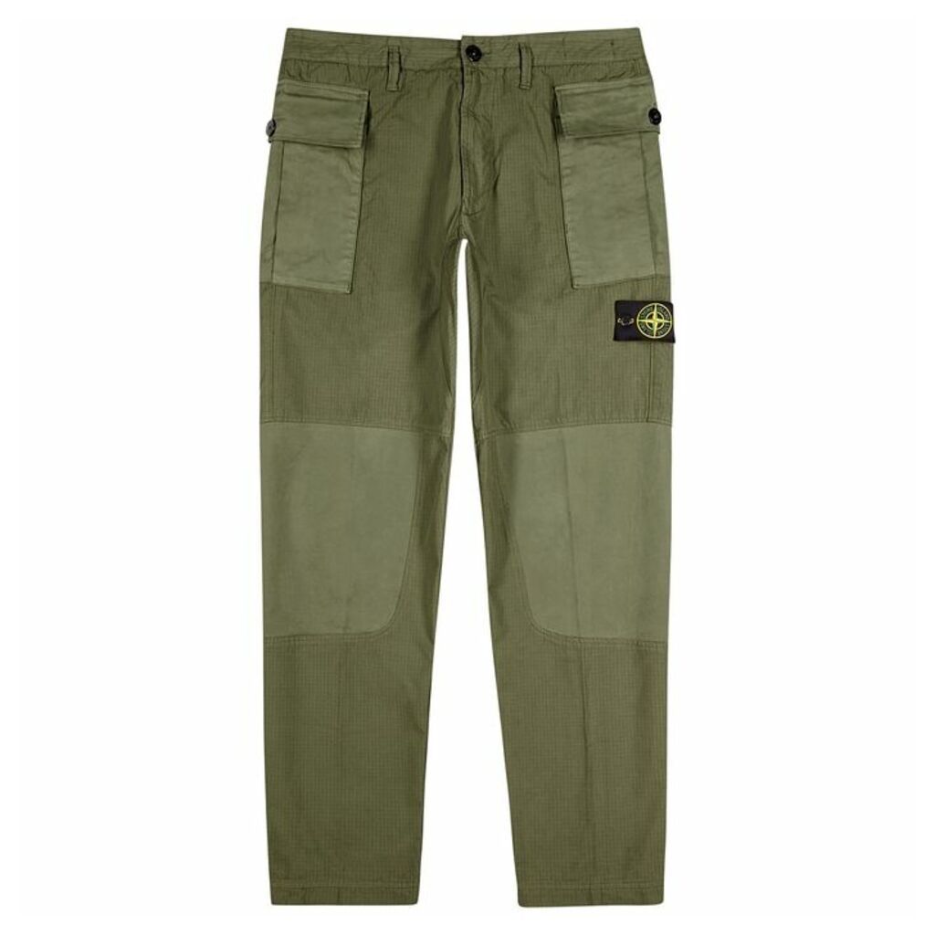 Stone Island Army Green Cotton Cargo Trousers