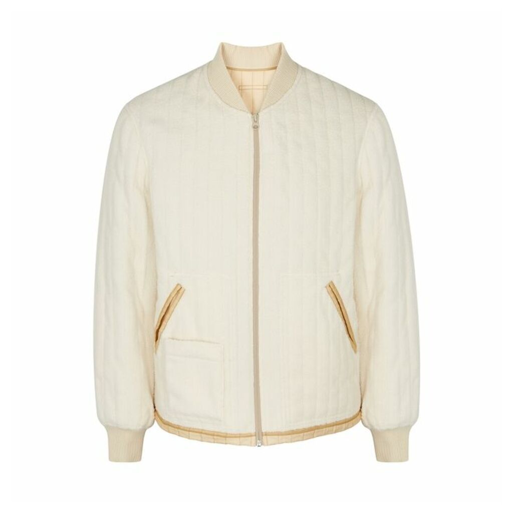 Helmut Lang Cream Quilted Fleece Bomber Jacket