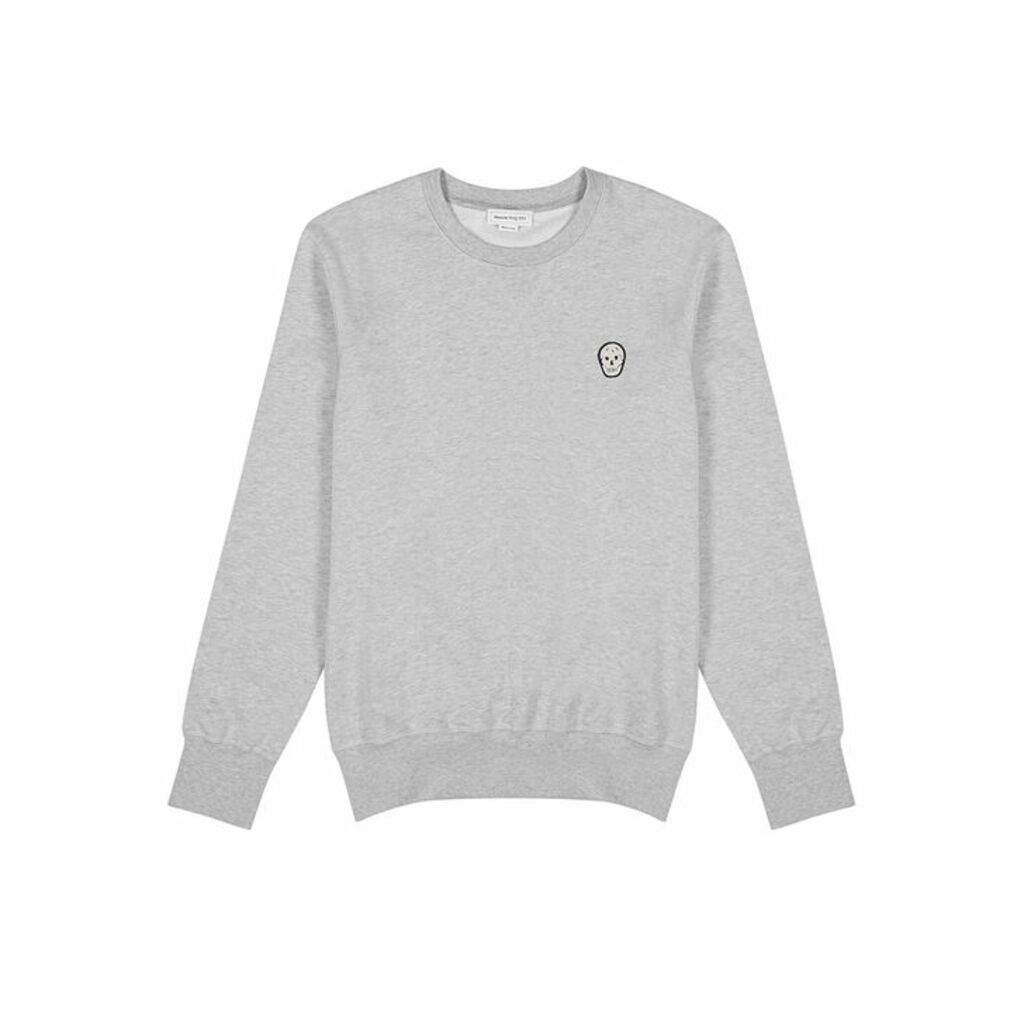 Alexander McQueen Grey Skull-appliquéd Cotton Sweatshirt