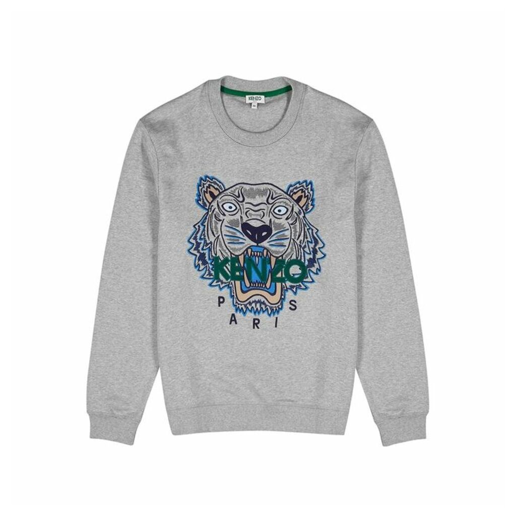 Kenzo Icon Grey Tiger-embroidered Cotton Sweatshirt
