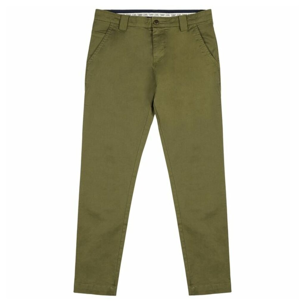 Tommy Jeans Olive Stretch-cotton Chinos