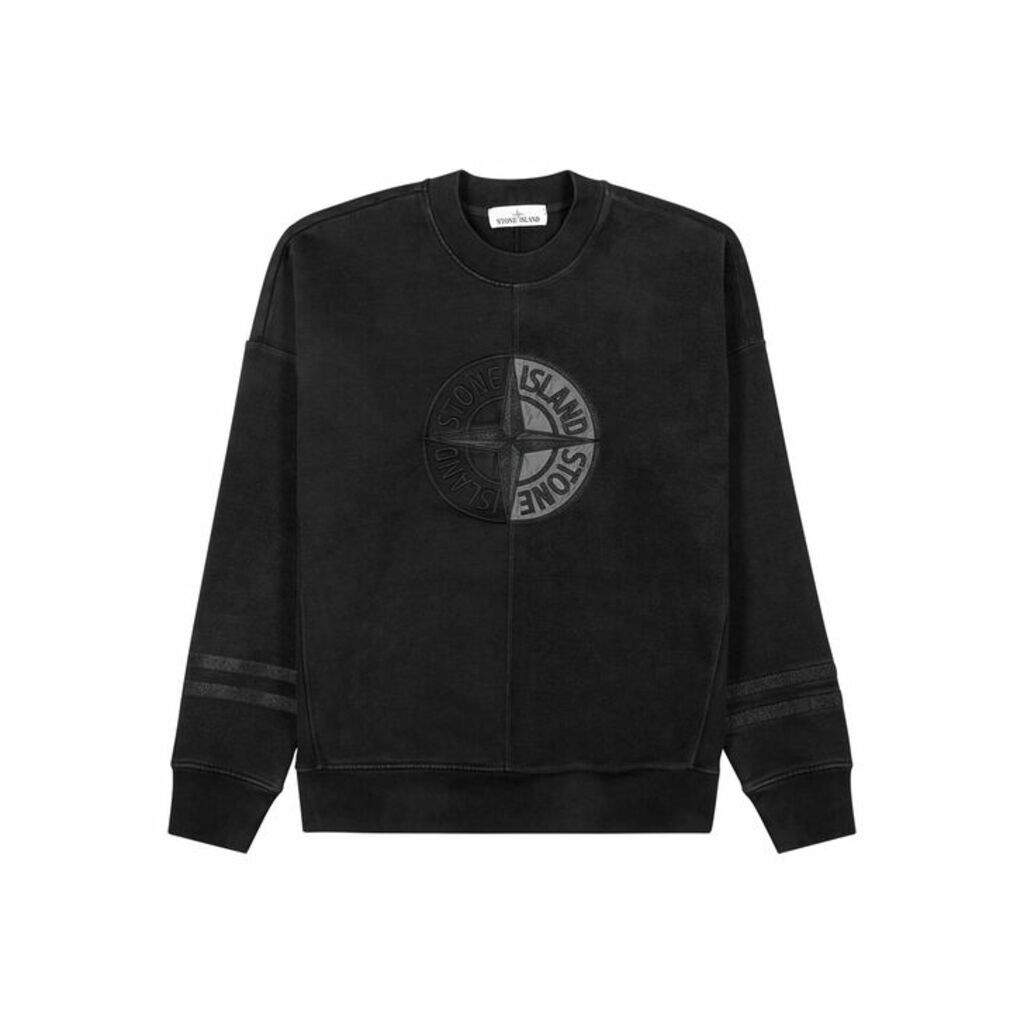 Stone Island Black Logo-embroidered Cotton Sweatshirt