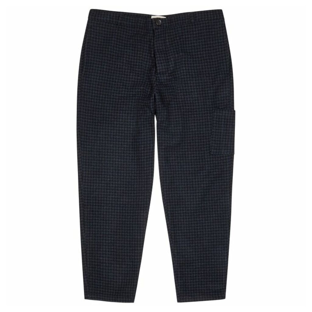 Oliver Spencer Navy Houndstooth Wool Trousers