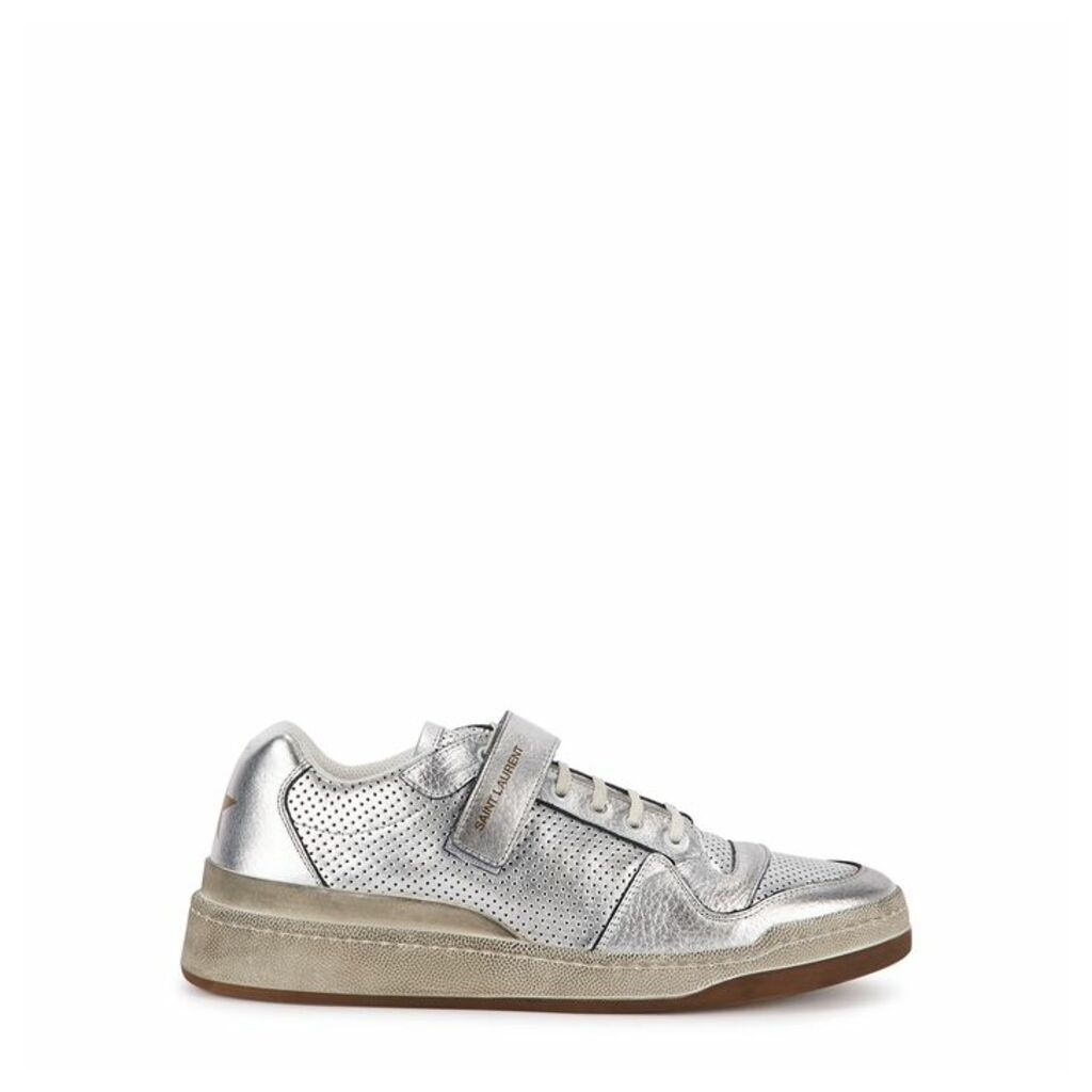 Saint Laurent SL24 Silver Distressed Leather Sneakers