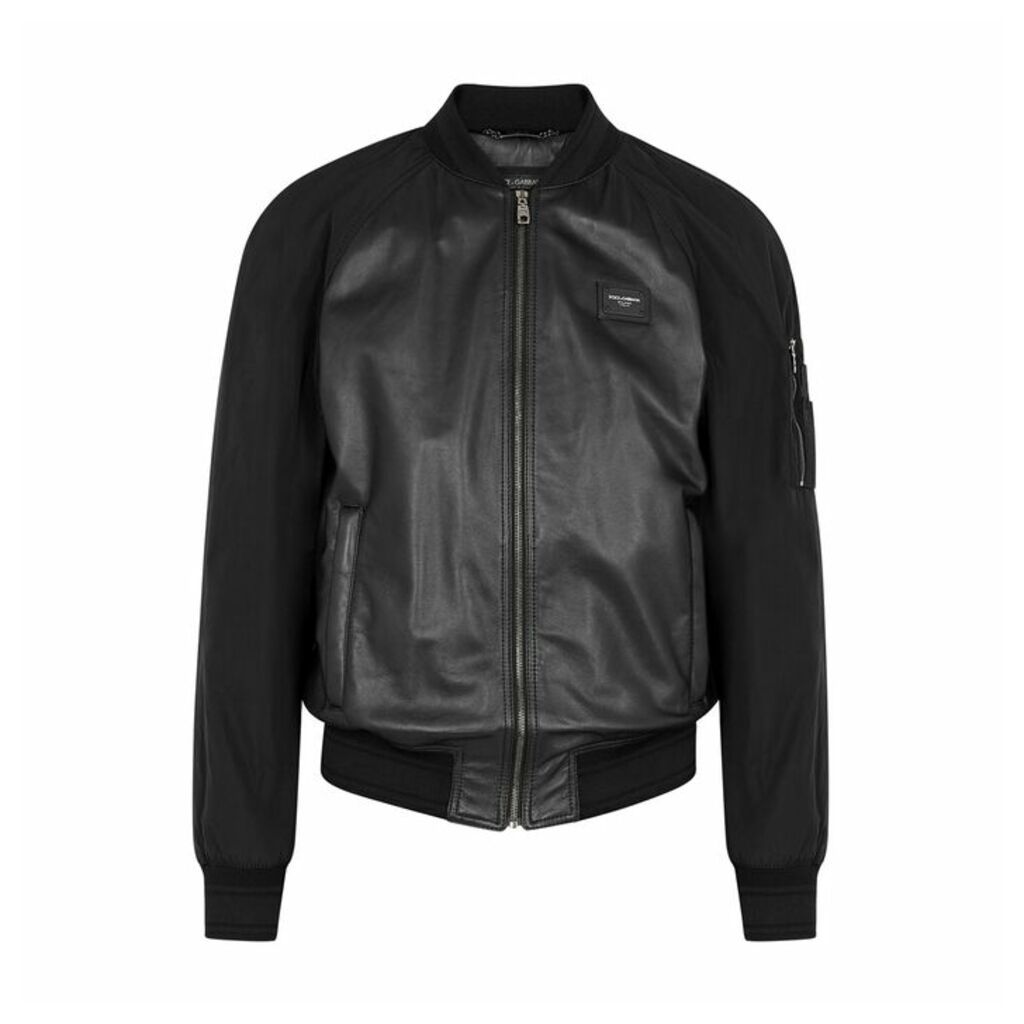 Dolce & Gabbana Black Leather And Shell Bomber Jacket