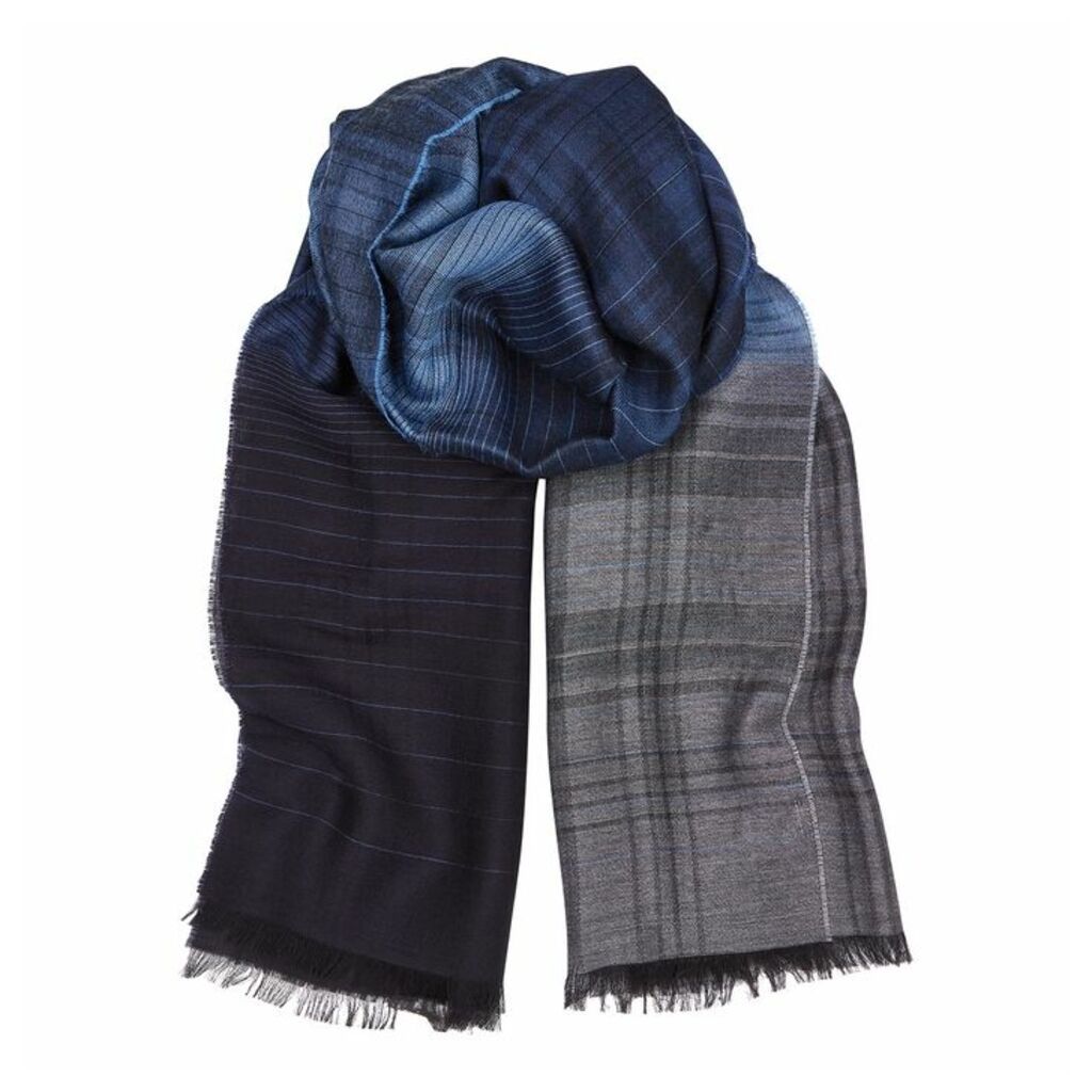Paul Smith Blue Checked Wool-blend Scarf