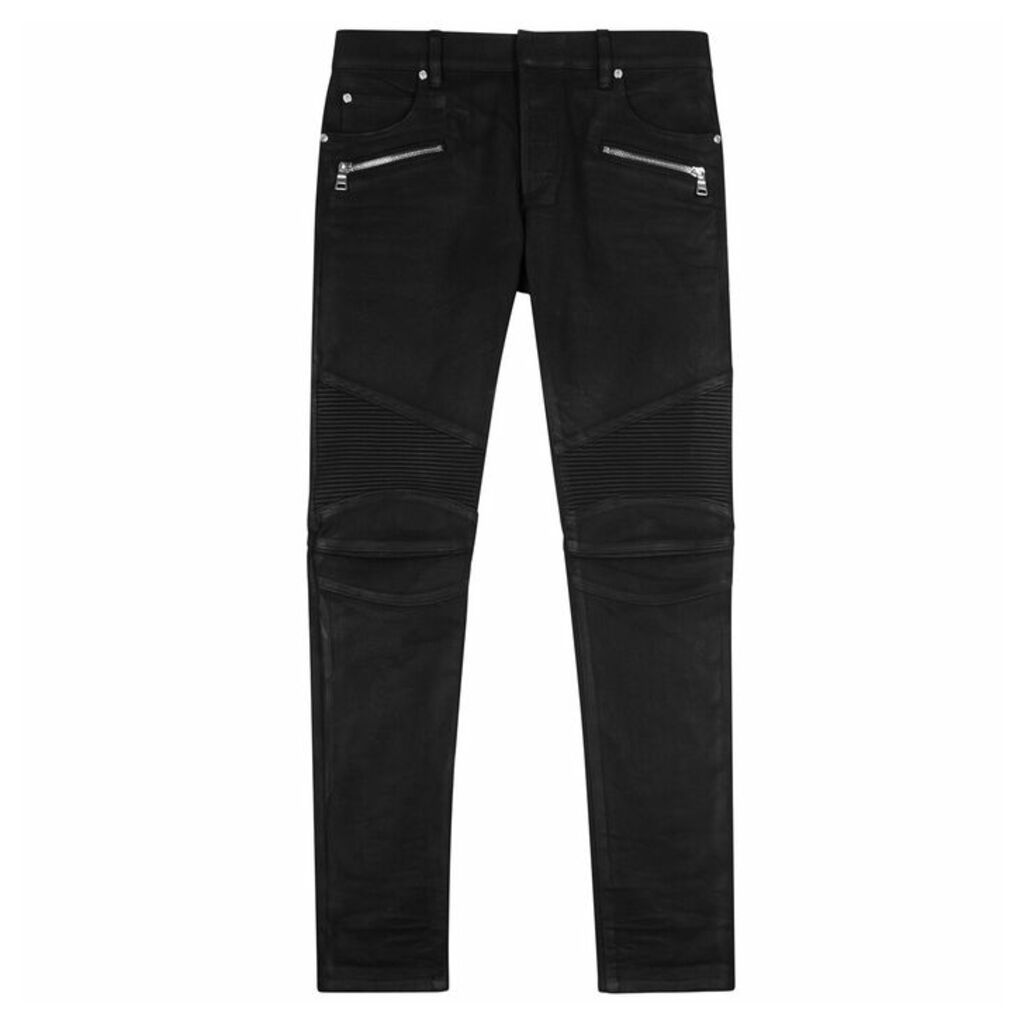 Balmain Black Slim-leg Waxed Jeans