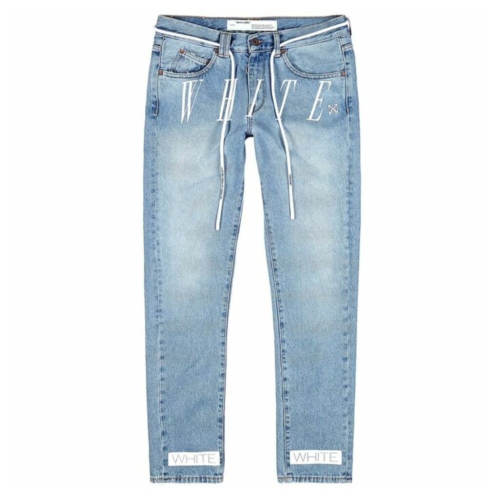 Off-White Light Blue Printed Slim-leg Jeans