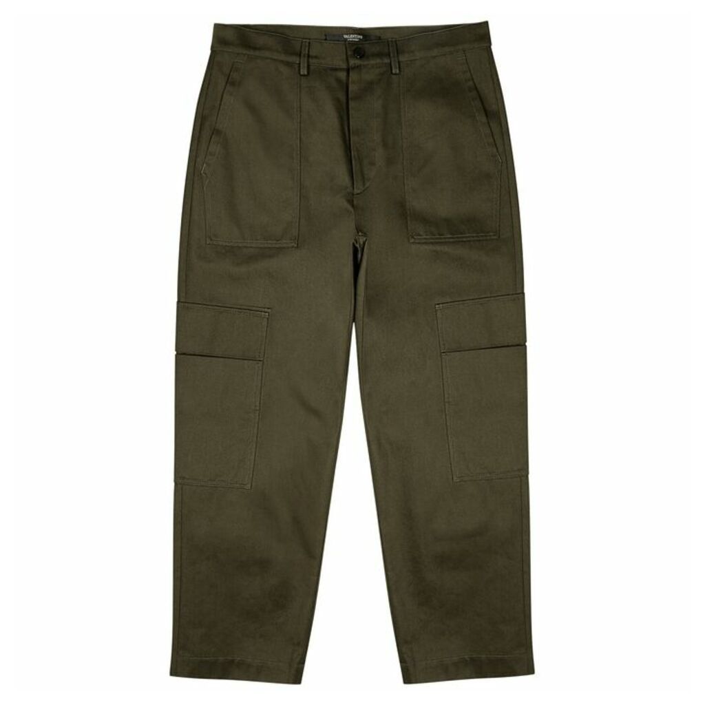 Valentino Dark Green Cotton-twill Cargo Trousers