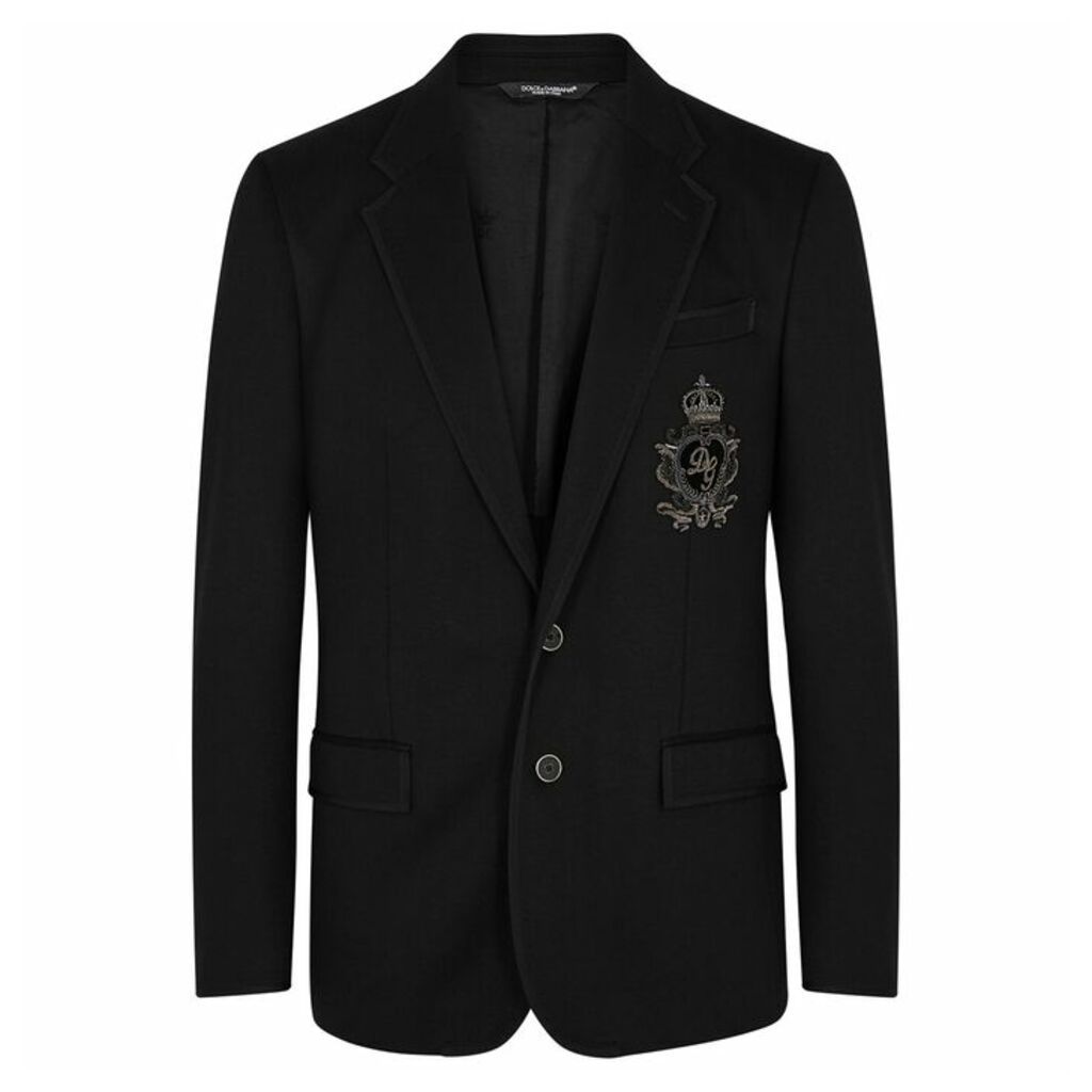 Dolce & Gabbana Black Logo-embroidered Jersey Blazer