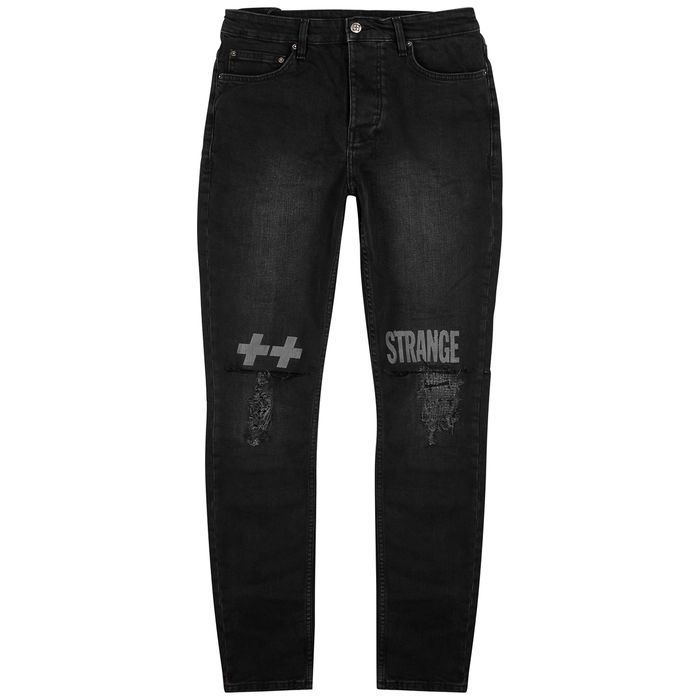 Chitch Black Distressed Slim-leg Jeans