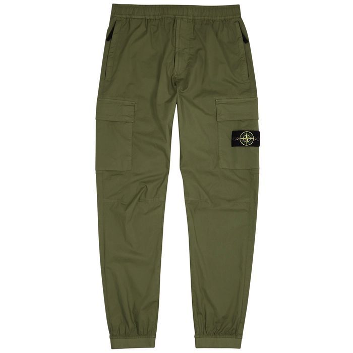Green Stretch-cotton Cargo Trousers