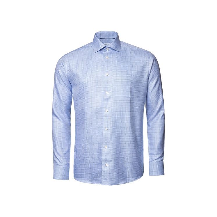 Mid Blue Checked King Twill Shirt - Slim Fit