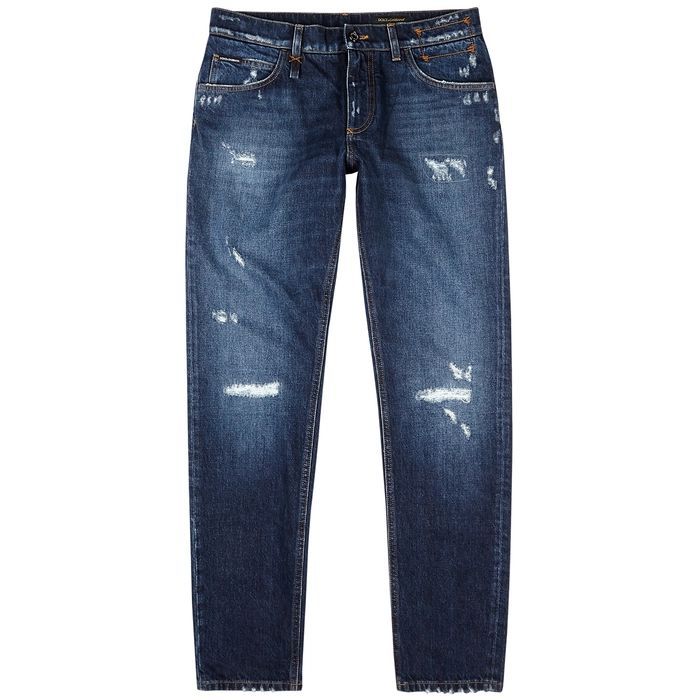 Blue Distressed Slim-leg Jeans