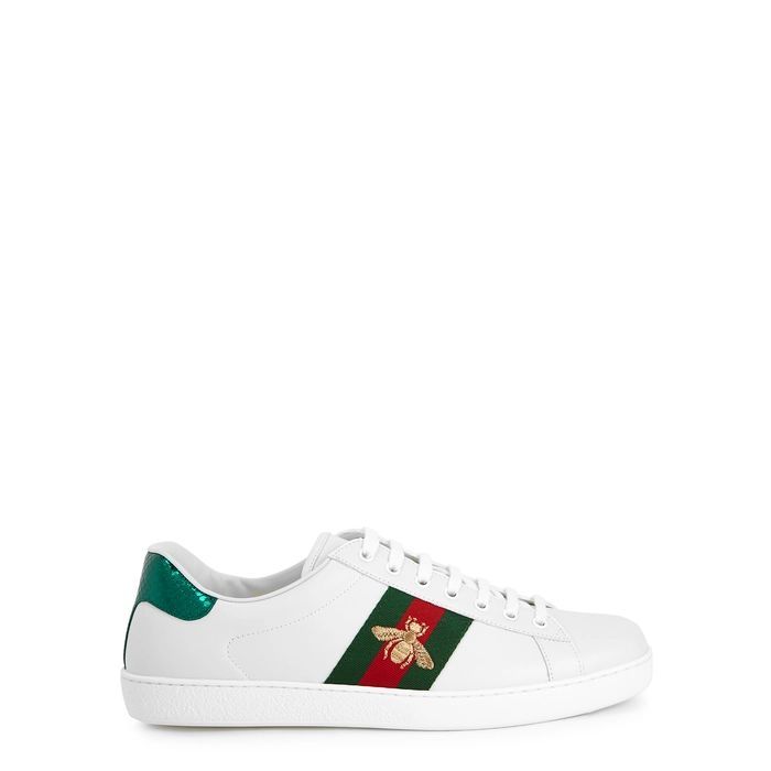 Ace White Embroidered Leather Sneakers