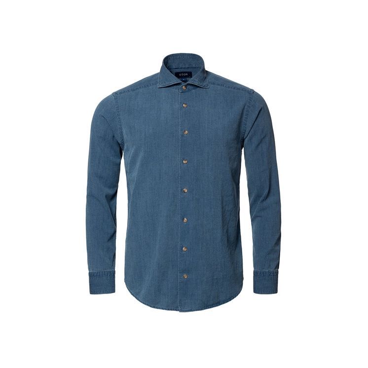 Navy Organic Cotton Denim Shirt - Contemporary Fit