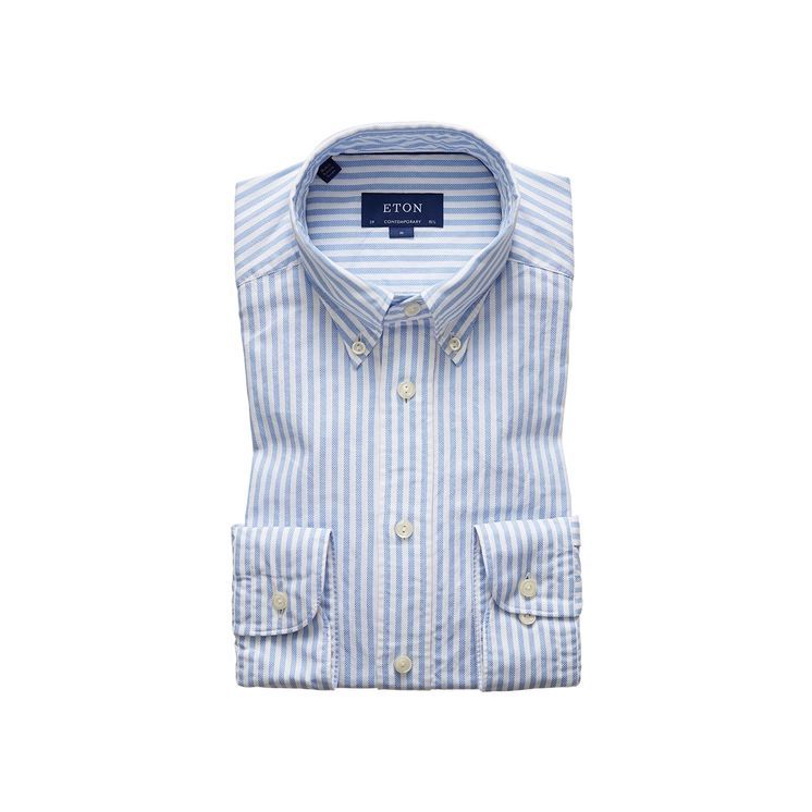 Soft Blue Striped Royal Oxford Shirt - Contemporary Fit