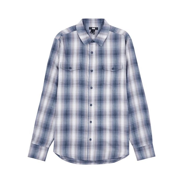 Everett Checked Flannel Shirt - BLUE - M