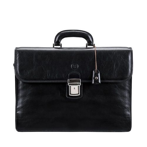 Finest Quality Black Italian Leather Mens Large 3-section Briefcase
