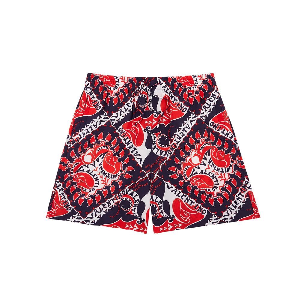 Printed Silk Crepe De Chine Shorts - Red - 52