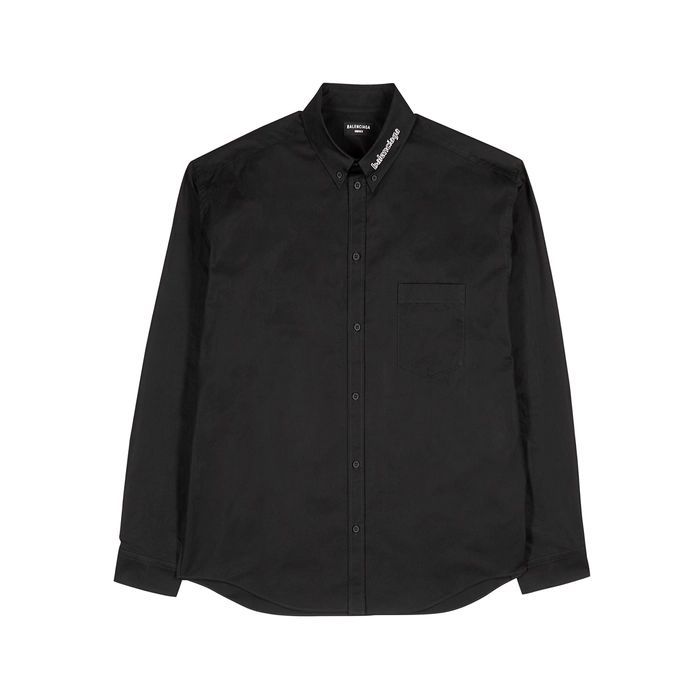 Black Logo-embroidered Cotton Shirt