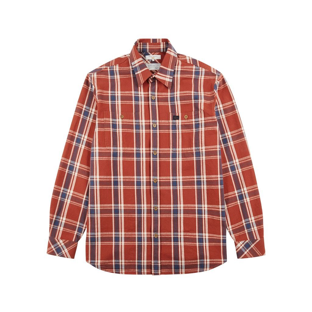 Checked Cotton Overshirt - RED - M