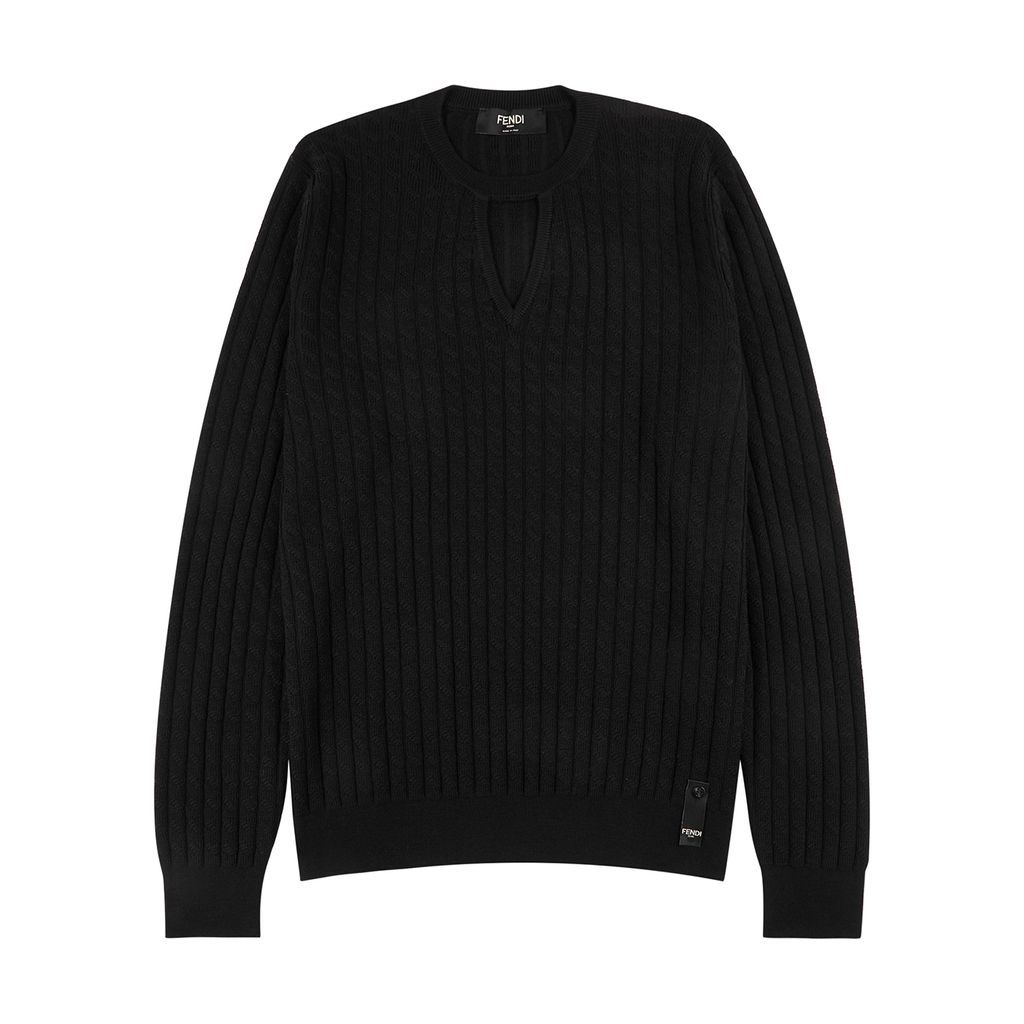 Cable-knit Cut-out Wool Jumper - Black - 50